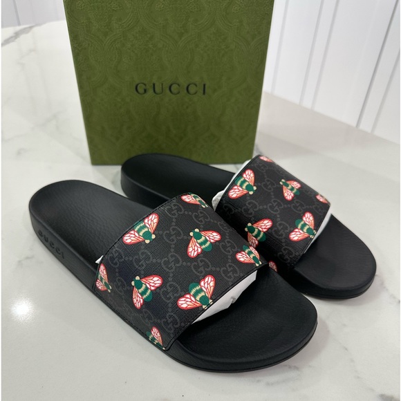 Gucci Shoes Gucci Mens Gg Supreme Bee Slides Poshmark